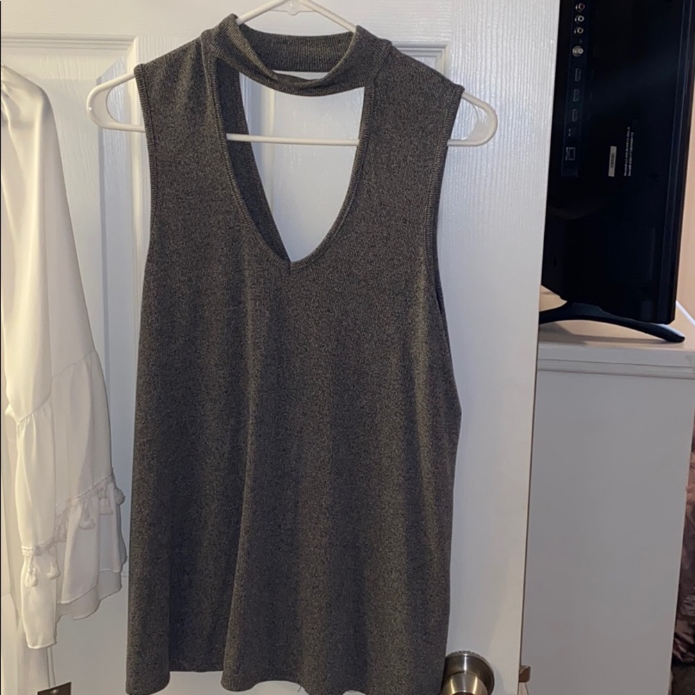 Size Large V neck / choker grey tank